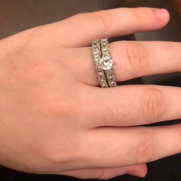 925 Silver Filled Wedding Set Ring White Sapphire - Picture 2 of 7